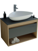 Тумба с раковиной Teymi Ritta 65 дуб эврика, матовый графит, раковина Ellie 60