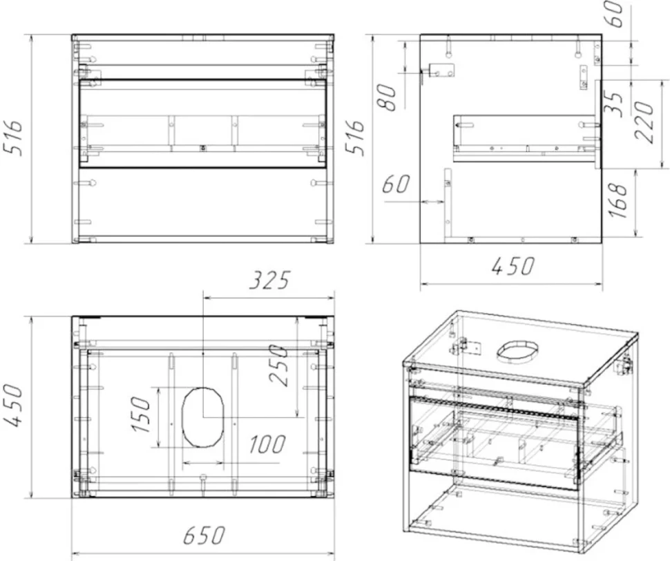 Тумба с раковиной Teymi Ritta 65 дуб эврика, матовый графит, раковина Ellie 60