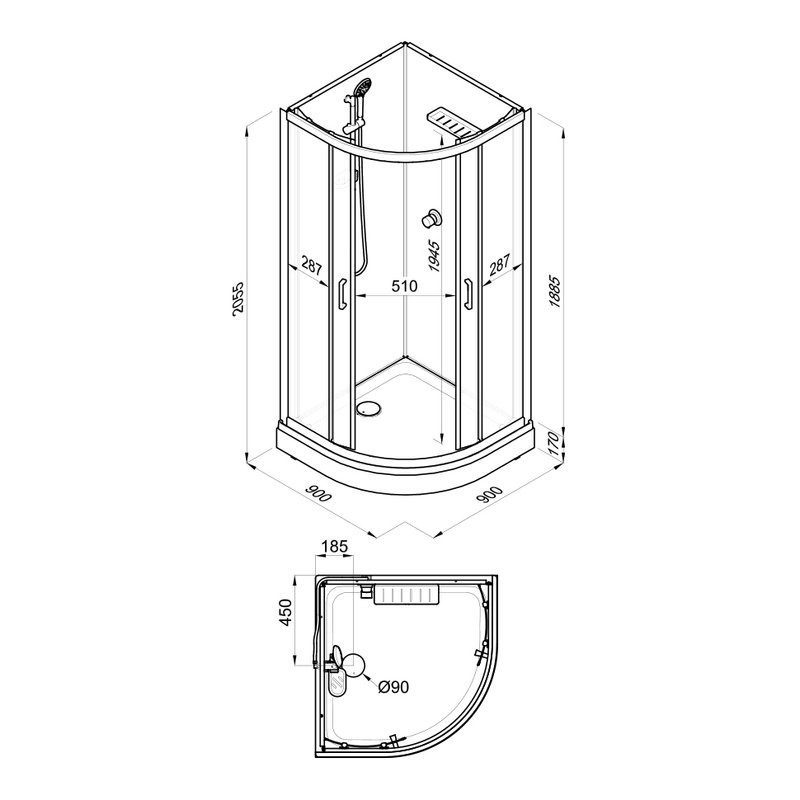 Душевая кабина Triton Прайм Блэк Щ0000077366 90х90 А без крыши