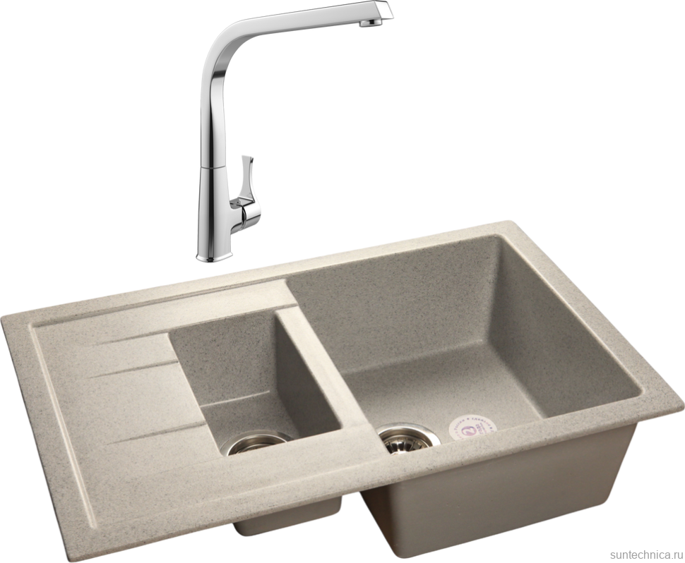 Комплект Мойка GranFest Quadro GF-Q775KL серая + Смеситель MEGA Mega
