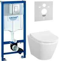 Комплект Унитаз подвесной VitrA Integra Round 7041B003-0075 + Крышка + Инсталляция Grohe Rapid SL 38772001 3 в 1 с кнопкой смыва + Звукоизоляция