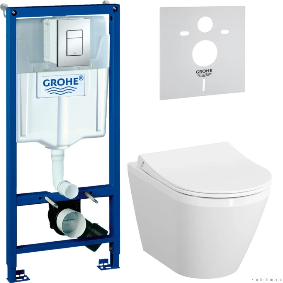 Комплект Унитаз подвесной VitrA Integra Round 7041B003-0075 + Крышка + Инсталляция Grohe Rapid SL 38772001 3 в 1 с кнопкой смыва + Звукоизоляция