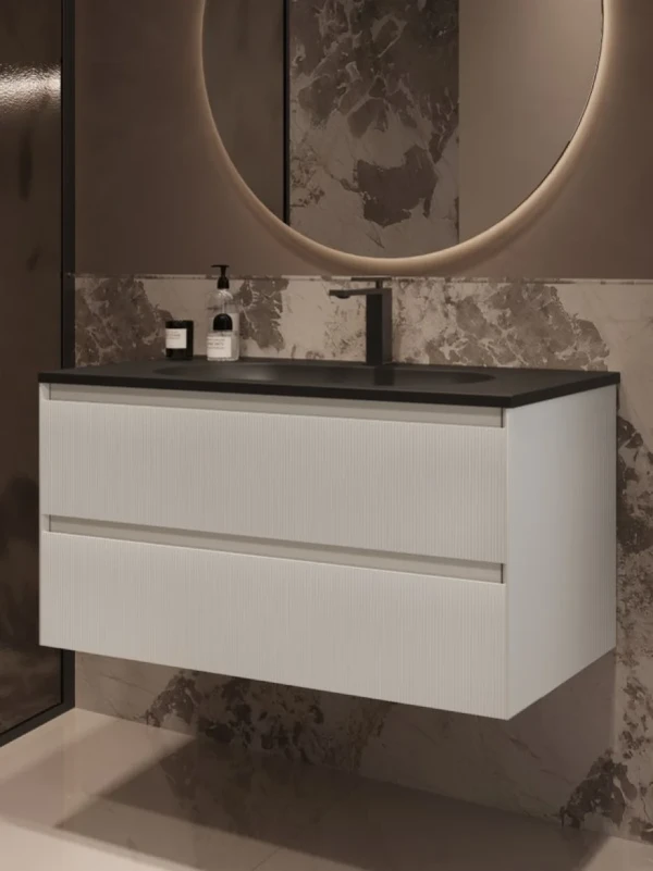 Тумба с раковиной Vincea Welle 100 m.white soft-touch, раковина VCB-4H100A антрацит