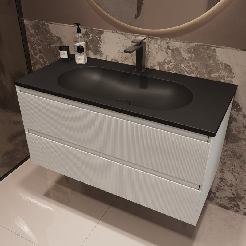 Тумба с раковиной Vincea Welle 100 m.white soft-touch, раковина VCB-4H100A антрацит