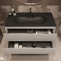 Тумба с раковиной Vincea Welle 100 m.white soft-touch, раковина VCB-4H100A антрацит