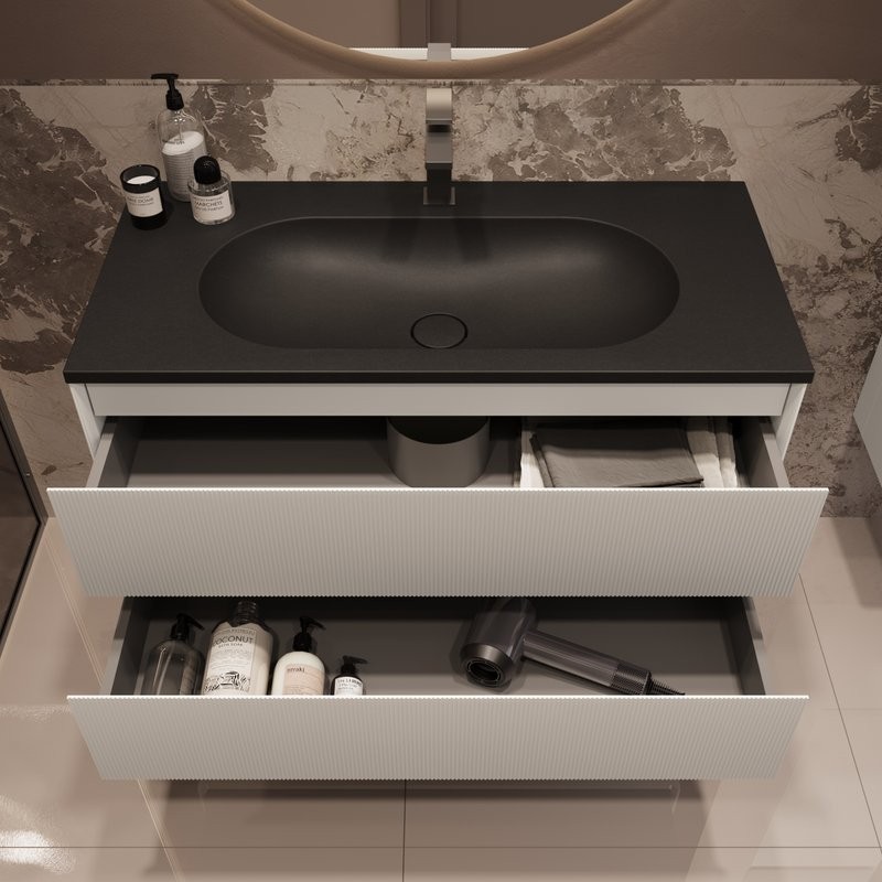 Тумба с раковиной Vincea Welle 100 m.white soft-touch, раковина VCB-4H100A антрацит