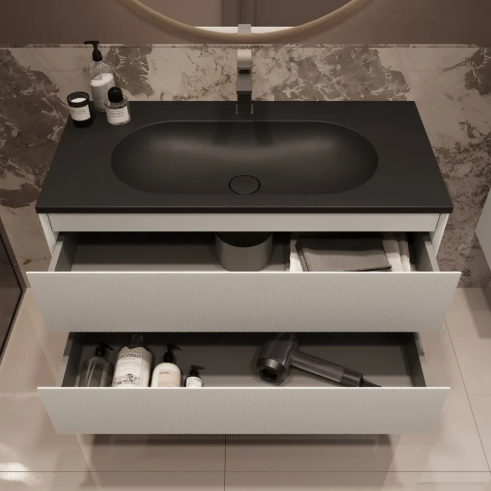 Тумба с раковиной Vincea Welle 100 m.white soft-touch, раковина VCB-4H100A антрацит