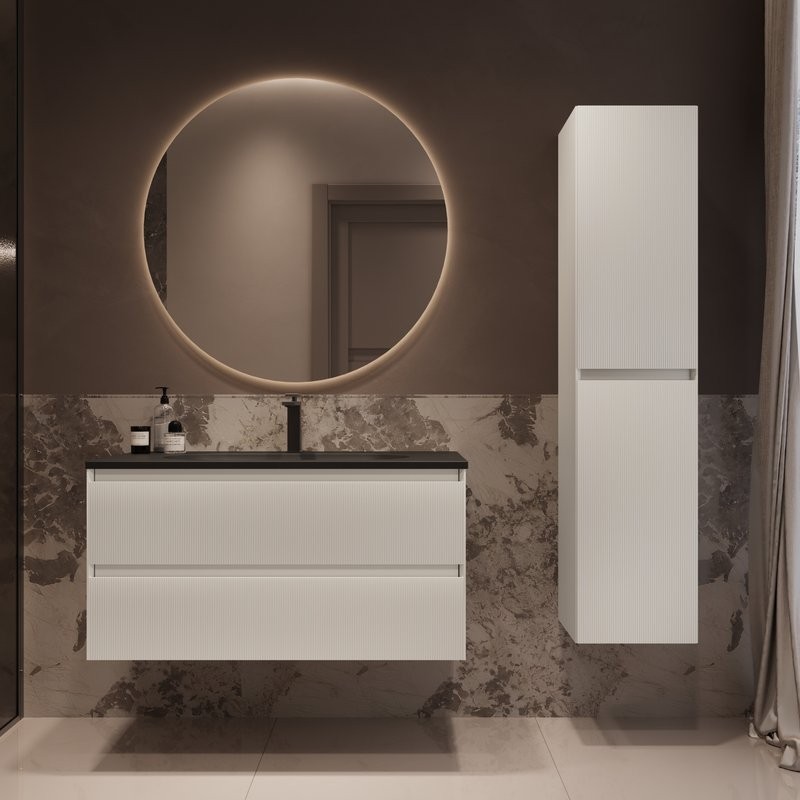 Тумба с раковиной Vincea Welle 100 m.white soft-touch, раковина VCB-4H100A антрацит