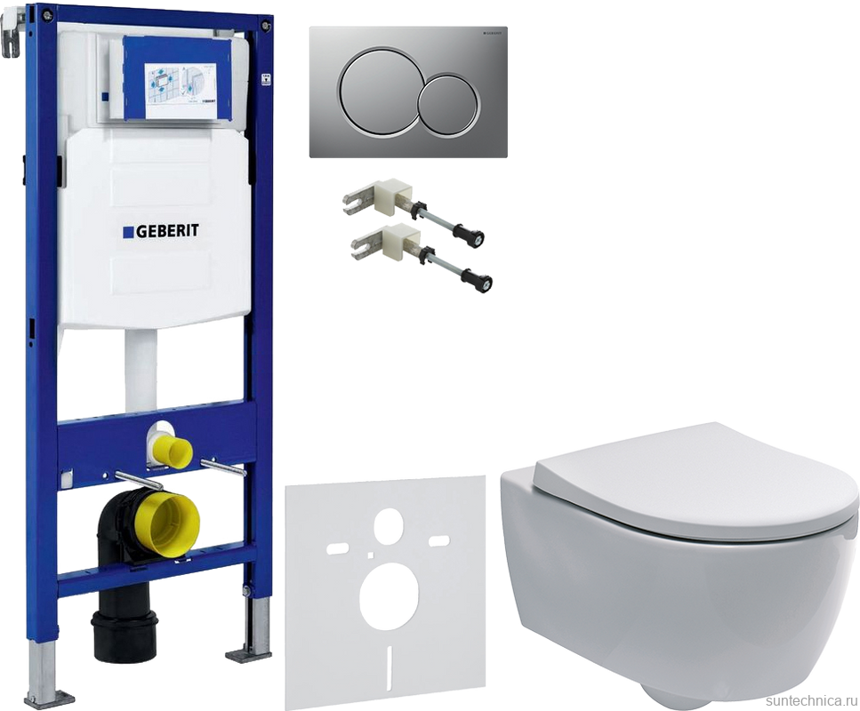 Комплект Унитаз подвесной Geberit iCon + Крышка Slim 500.670.01.1 + Крепления Duofix 111.815.00.1 к стене + Звукоизоляция + Инсталляция UP 320 111.300.00.5 + Кнопка Sigma 01 115.770.JQ.5 лакированная, матовый хром