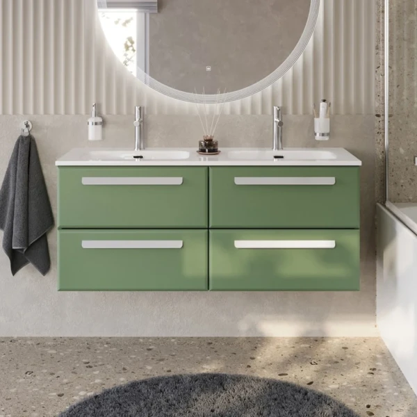 Тумба с раковиной Cezares Eco Cer-N 120 4 ящика, фисташковый софт, раковина Eco 120, двойная, ручки сатин