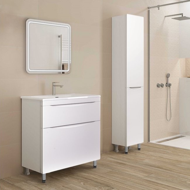 Шкаф пенал для ванной Style Line Бергамо Люкс Plus 30 с бельевой корзиной, антискрейтч белый