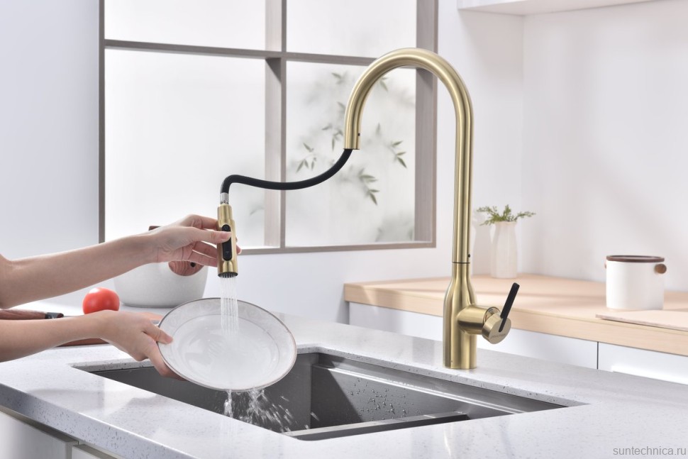 Смеситель для кухни Paulmark Universal Un213880-SBG светлое брашированное золото