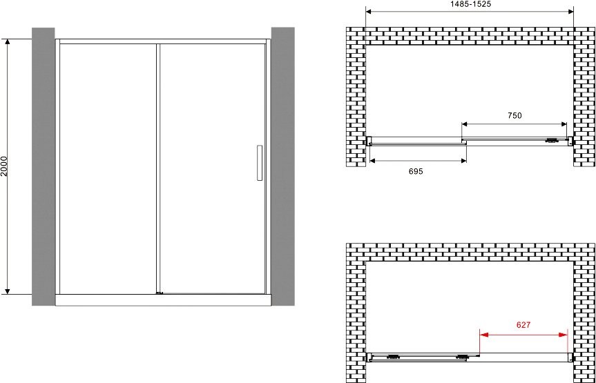 Душевая дверь в нишу Abber Komfort AG93150 150 см, профиль хром, стекло прозрачное