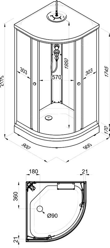 Душевая кабина Triton Топ Щ0000064609 90х90 см А