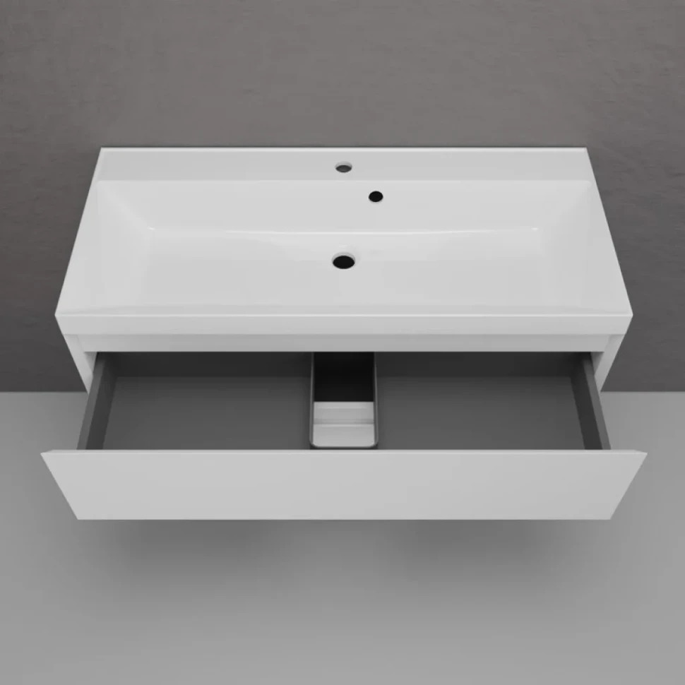 Тумба подвесная "Манхэттен 100" ЭМАЛЬ, под раковину ASTI, 2 ящика, PLUS, белый