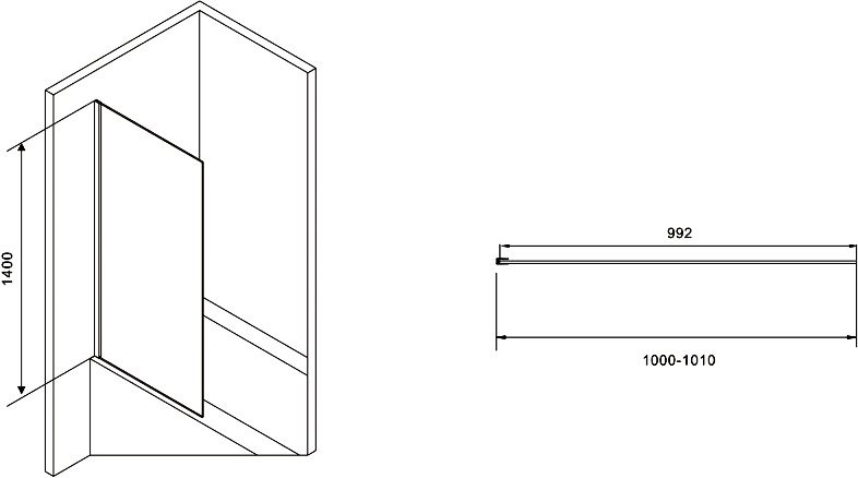 Шторка на ванну Abber Immer Offen AG71100B 100x140, профиль черный, стекло прозрачное
