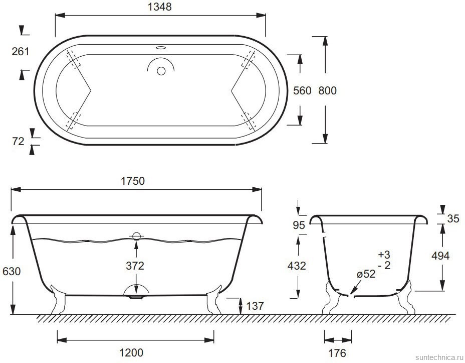 Чугунная ванна Jacob Delafon Cleo Cleo E2901N-00 175x80 см, отдельностоящая, белая, овальная, 175x80 белая