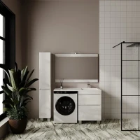 Тумба с раковиной Style Line Даллас Леон 120 R Люкс Plus напольная, белая, для стиральной машины, 3 ящика