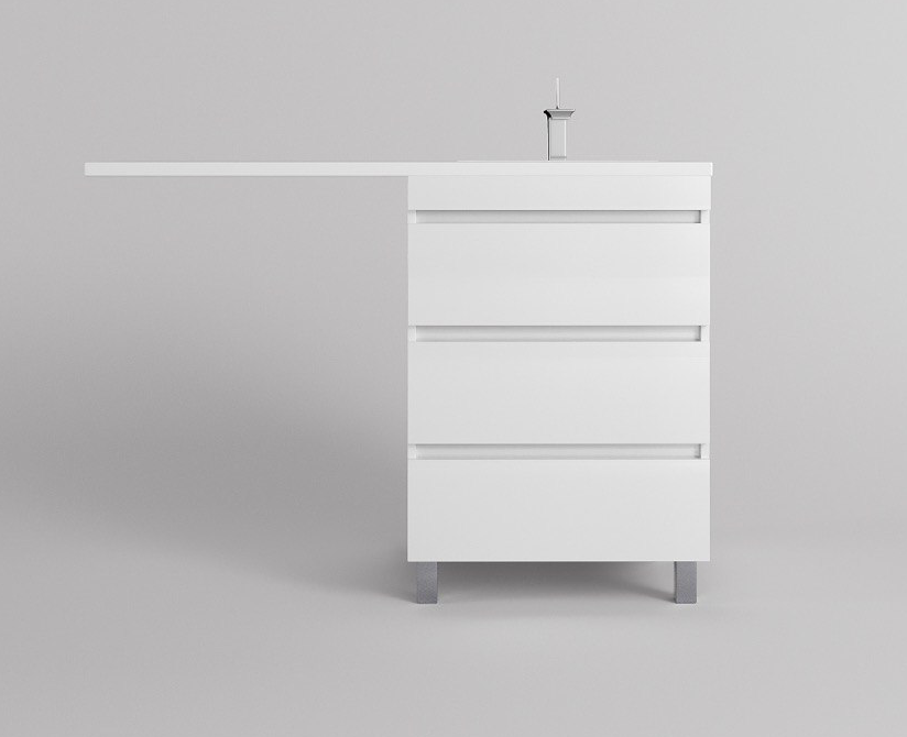 Тумба с раковиной Style Line Даллас Леон 120 R Люкс Plus напольная, белая, для стиральной машины, 3 ящика