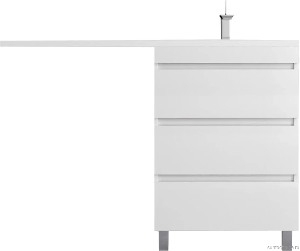 Тумба с раковиной Style Line Даллас Леон 120 R Люкс Plus напольная, белая, для стиральной машины, 3 ящика