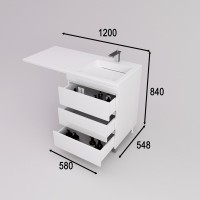 Тумба с раковиной Style Line Даллас Леон 120 R Люкс Plus напольная, белая, для стиральной машины, 3 ящика