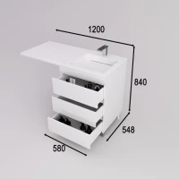 Тумба с раковиной Style Line Даллас Леон 120 R Люкс Plus напольная, белая, для стиральной машины, 3 ящика