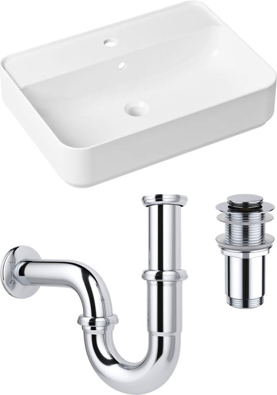 Комплект Накладная раковина Lavinia Boho Bathroom Sink Slim 33311008 + Донный клапан Wellsee Drainage System 182134000 хром + Сифон 182102000 хром