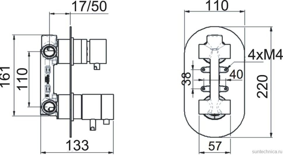 Душевой комплект Термостат Remer Elegance NT92 + Гарнитур 337M318MP + Душ 357UFM25X + Кронштейн 343L30