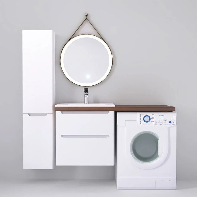 Мебель для ванной комнаты Jorno Wood 120, белая, подвесная, под стиральную машину