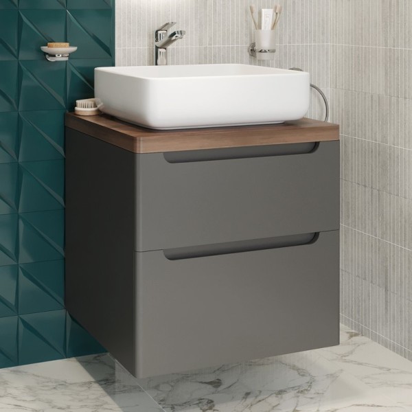 Тумба под раковину со столешницей STWORKI Берген 60 серая, столешница темная