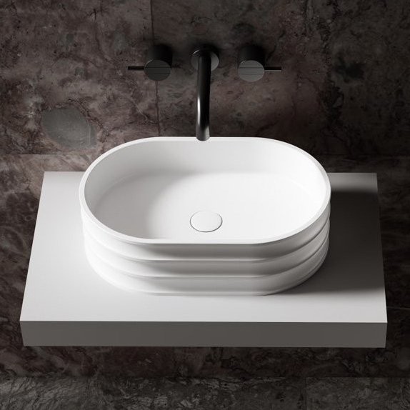 Накладная раковина Abber Stein AS2650 56 матовая белая, овальная, искусственный камень