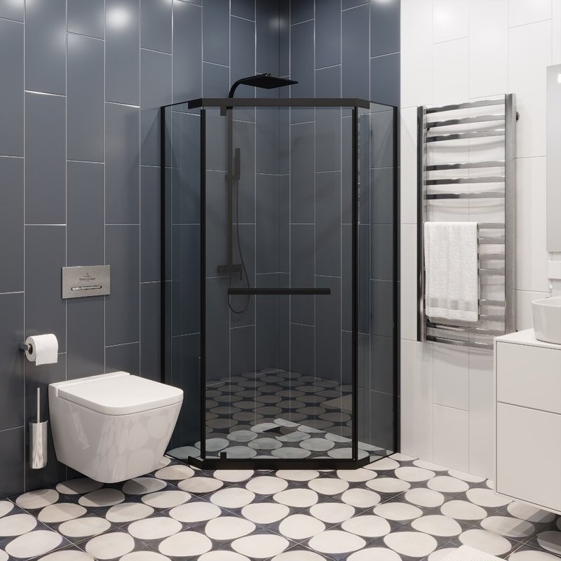 Душевой уголок Ceruttispa Chika ZP101B 100x100, профиль черный