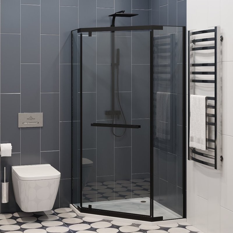 Душевой уголок Ceruttispa Chika ZP101B 100x100, профиль черный