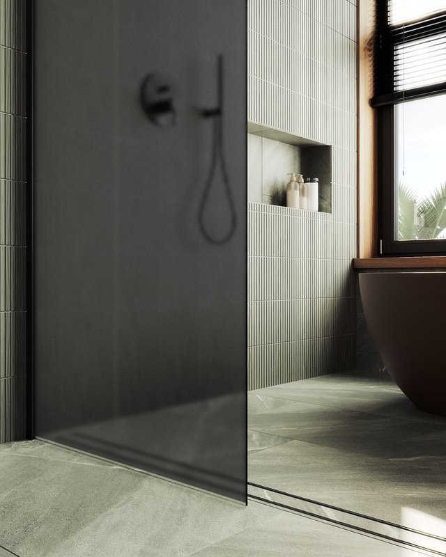 Душевая перегородка Maybahglass MGD-694-6ш 89 см, профиль черный, стекло графит матовое