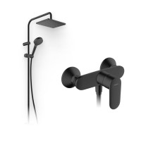Душевой комплект Смеситель для душа Hansgrohe Vernis Blend 71640670 черный + Стойка Vernis Shape 26289670 Showerpipe 230 1jet Reno EcoSmart, черный