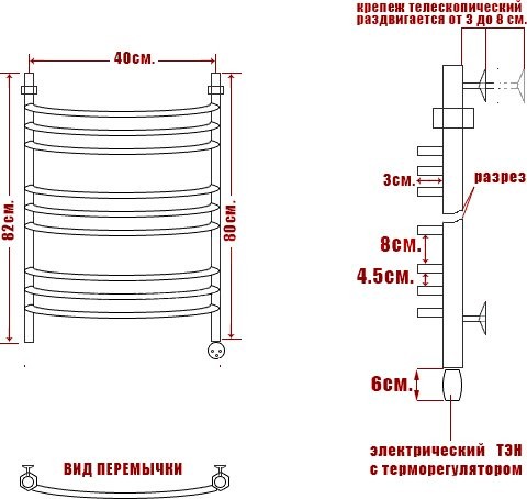 Полотенцесушитель электрический Ника Arc ЛД г2 80/40 прав