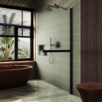 Душевая перегородка Maybahglass MGD-737-6ш 89 см, профиль черный, стекло сатин
