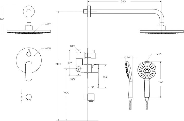 Душевой комплект Cezares Stylus STYLUS-DSET-BORO С ВНУТРЕННЕЙ ЧАСТЬЮ, брашированное золото
