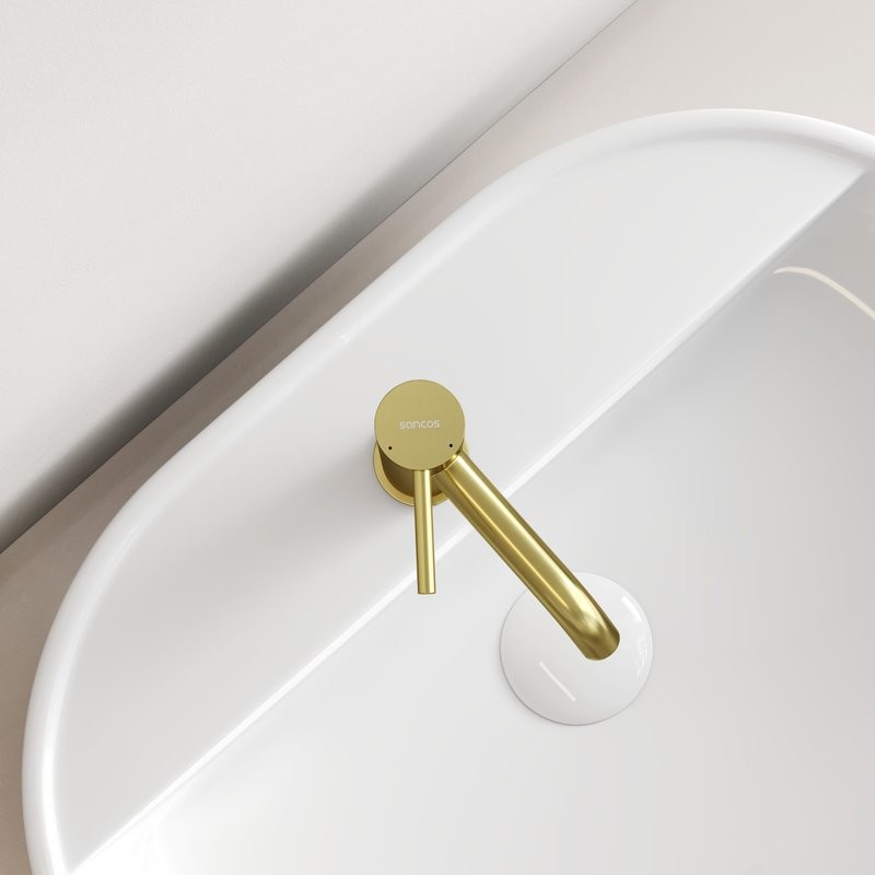 Смеситель для раковины Sancos Etna, брашированное золото, PVD покрытие, SC9001BG