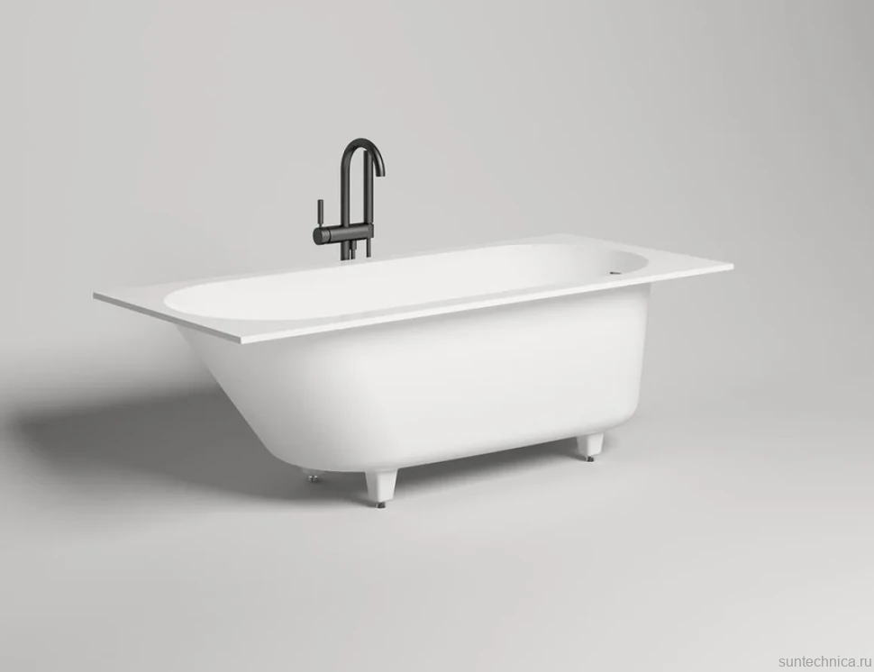 Ванна из искусственного камня Salini Ornella Kit S-Sense 170x80 см, встраиваемая, белая, на ножках, со сливом-переливом