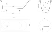 Ванна из искусственного камня Salini Ornella Kit S-Sense 170x80 см, встраиваемая, белая, на ножках, со сливом-переливом