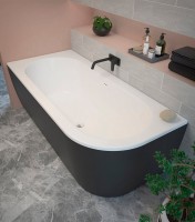Акриловая ванна Cezares Slim SLIM CORNER-180-80-60-L-NERO-SET 180x80 см, левая, пристенная, черная матовая, асимметричная, с каркасом, со сливом-переливом