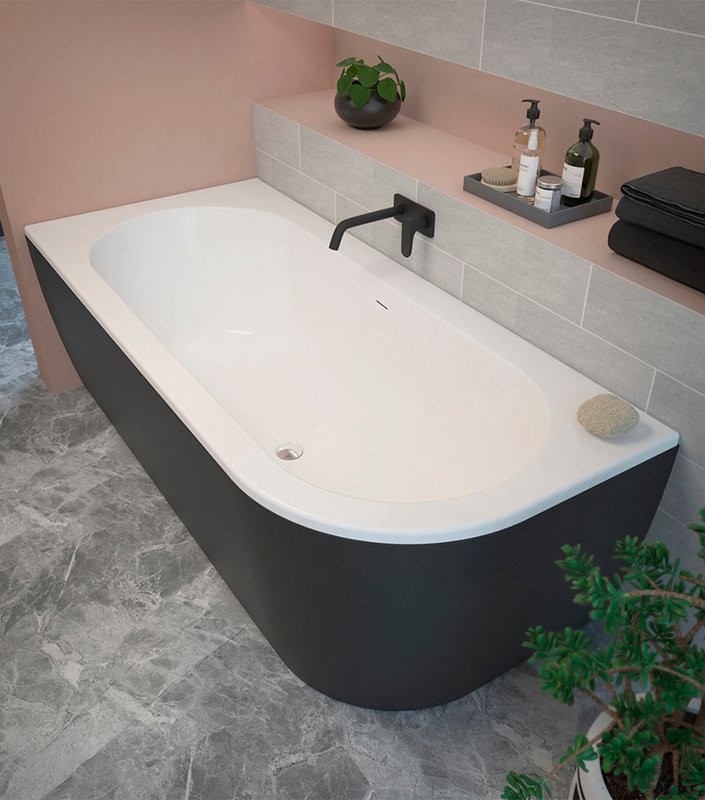 Акриловая ванна Cezares Slim SLIM CORNER-180-80-60-L-NERO-SET 180x80 см, левая, пристенная, черная матовая, асимметричная, с каркасом, со сливом-переливом
