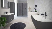 Акриловая ванна Cezares Slim SLIM CORNER-180-80-60-L-NERO-SET 180x80 см, левая, пристенная, черная матовая, асимметричная, с каркасом, со сливом-переливом