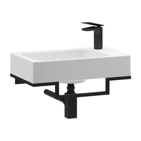 Консоль с раковиной Belux Темпо 50 L подвесная, цвет консоли черный, сифон квадратный, черный