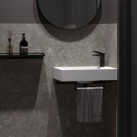 Консоль с раковиной Belux Темпо 50 L подвесная, цвет консоли черный, сифон квадратный, черный