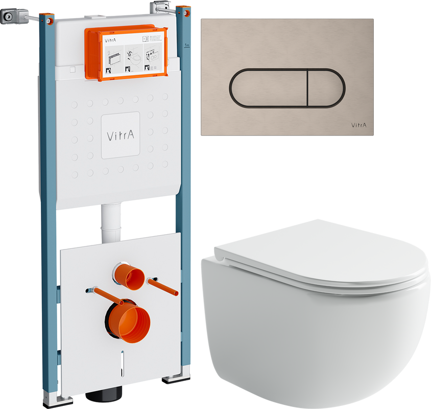 Комплект Унитаз подвесной Ceramicanova UP Rimless CN4007 белый + Инсталляция VitrA V-Fix Core 732-5800-01PV + Кнопка Root Round 740-2295 никель