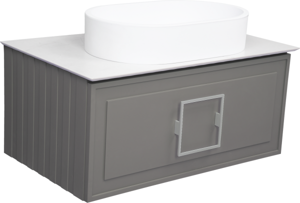 Тумба с раковиной La Fenice Cubo 80 подвесная, cappuccino, ручка хром, столешница белый мрамор, раковина белая матовая