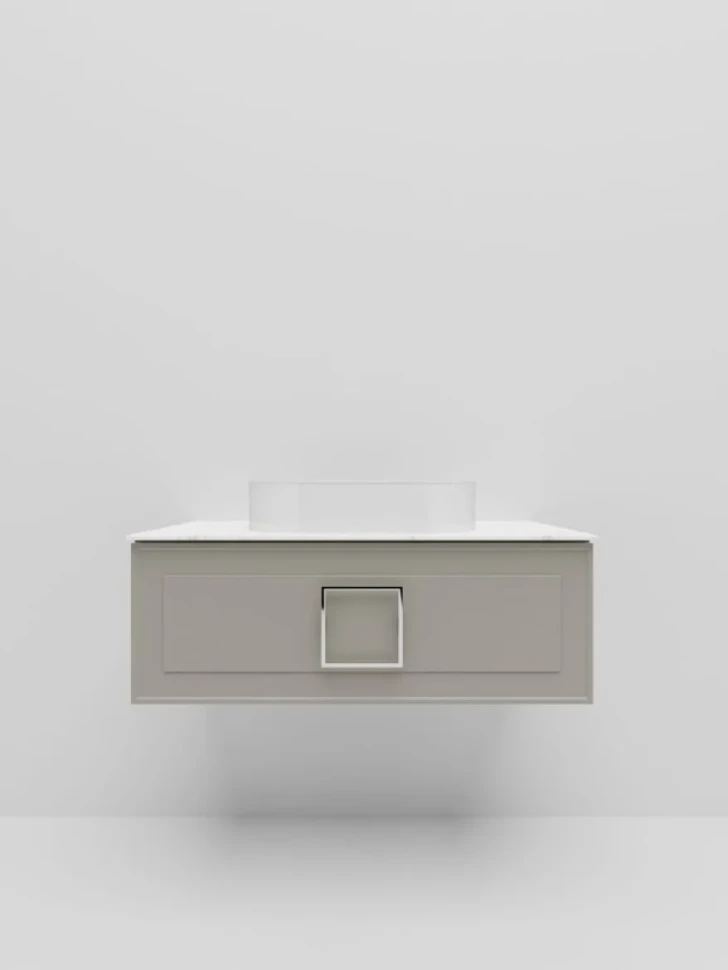 Тумба под раковину со столешницей La Fenice Cubo 100 подвесная, бежевая матовая, столешница белый мрамор