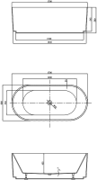 Акриловая ванна Vincea VBT-426-1700 170x80 см, отдельностоящая, белая, овальная, с каркасом, со сливом-переливом